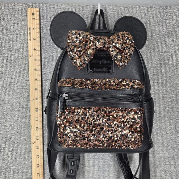 Loungefly Black Mini Backpack with Gold Sequin Bow and Ears main image 7